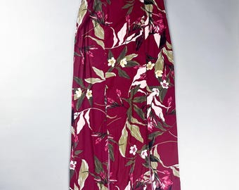 Y2K Floral Print Rayon Maxi Skirt in Burgundy