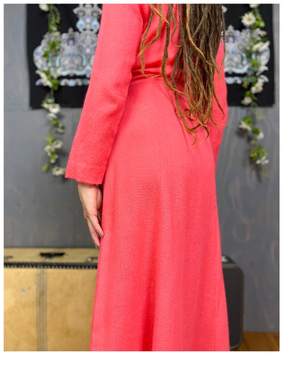 Vintage Maxi Dress | 60's Bright Salmon Pink Wool… - image 6