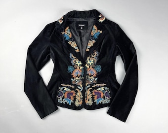 Y2K Embroidered Black Velvet Blazer Jacket, Women's