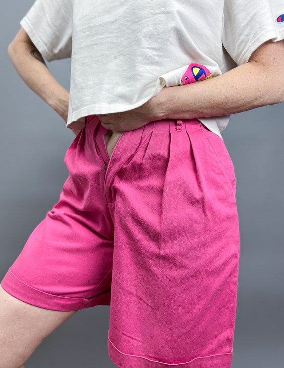 Pink Pleated Shorts | Vintage 80's High Rise Hot … - image 3