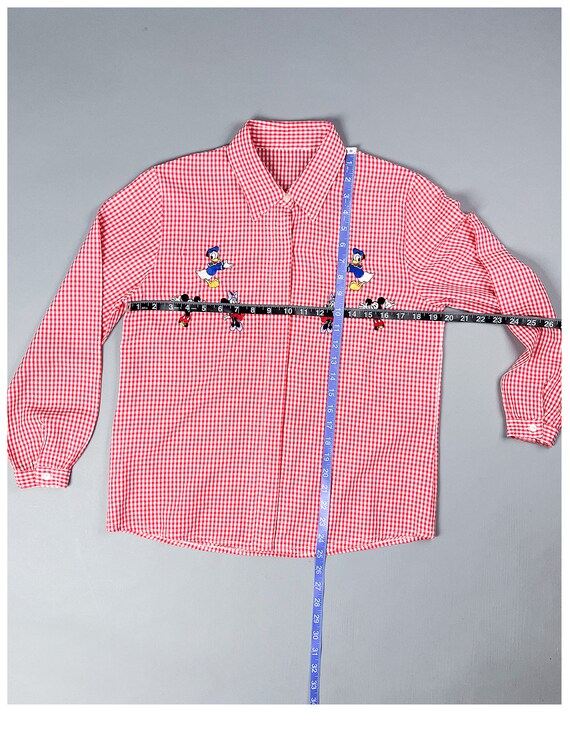 Gingham & Cartoons Shirt | Vintage 90's Red and W… - image 4