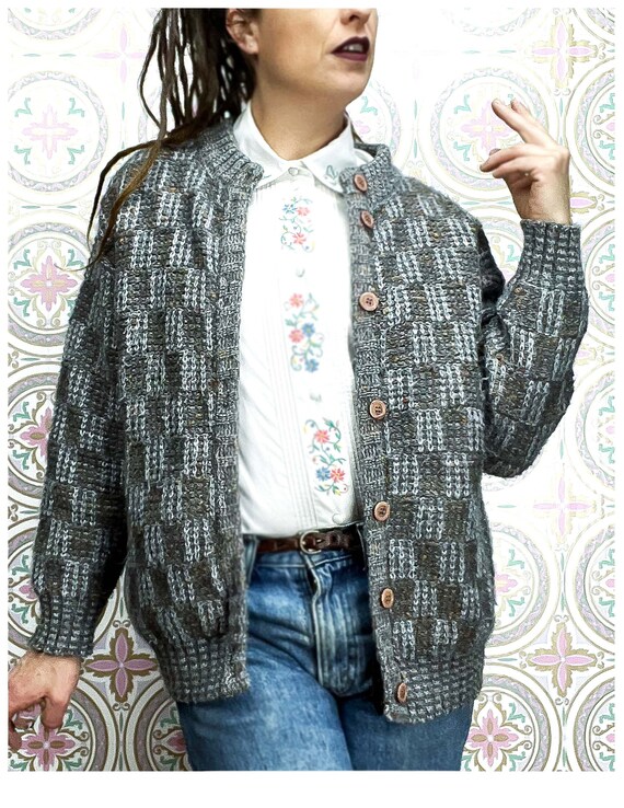 Vintage Checkered Cardigan Men's 80's 