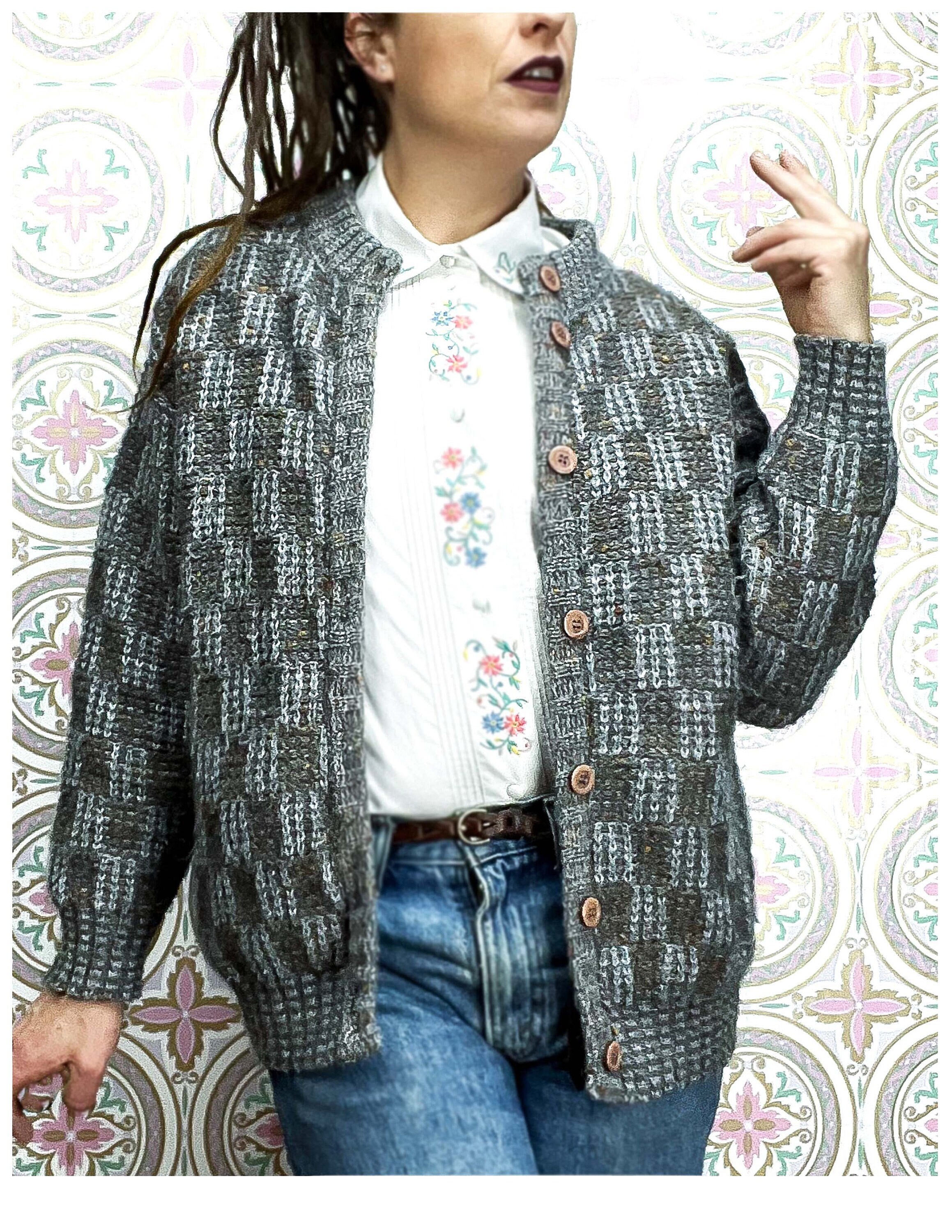 Vintage Checkered Cardigan Men's 80's 