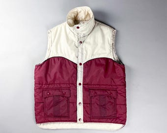 Vtg 70s Pioneer Sportswear Blue & Red Nylon Down Insulated Vest