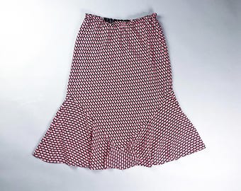 Y2K Pink and Black Patterned Flared Midi Skirt