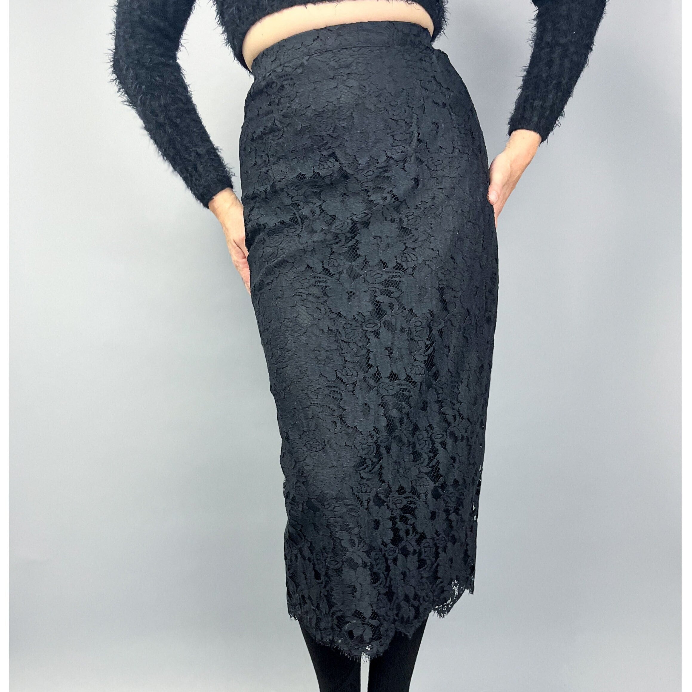Women's Plus Black Lace Ribbon Trim Maxi Skirt - Size 14