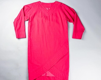 Vintage Fuchsia Dress | 90's Bold Pink Long Sleeve Shift Dress