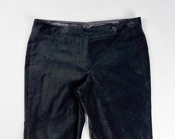 Y2K Capri Pants, Low Rise Black Velvet Wide Leg Cuffed Three Quarter Length