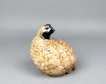 Ceramic Quail Figurine | Vintage 60's Round Beige Bird | Traditional Home Decor