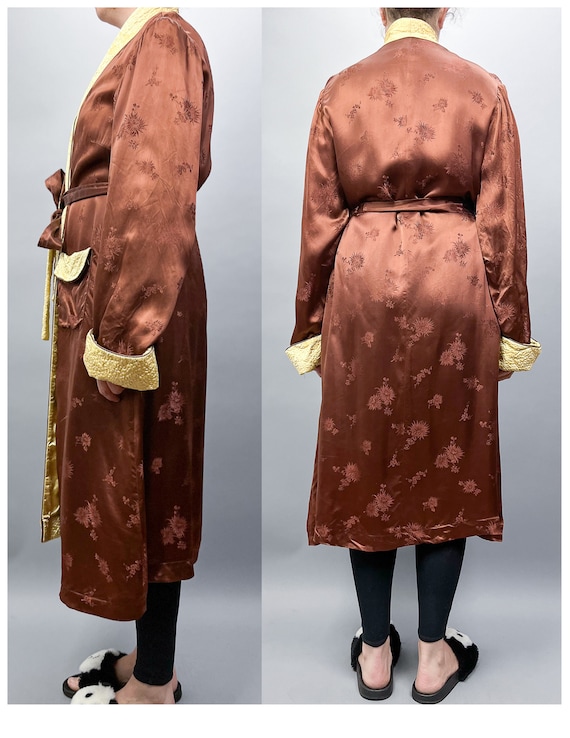 Luxe Men's Robe | Vintage 70's Swanky Brown & Gol… - image 6