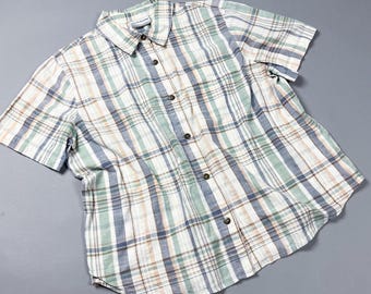 Vintage Plaid Short Sleeve Button-Up Shirt, Women's Casuals