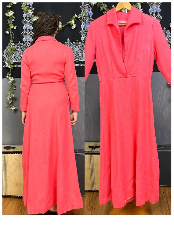 Vintage Maxi Dress | 60's Bright Salmon Pink Wool… - image 8