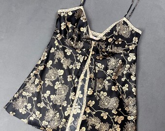 Y2K Victoria's Secret Negligee, Black and Tan Floral