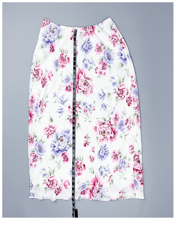 Floral Slip Skirt | Vintage 90's Bias Cut White R… - image 7