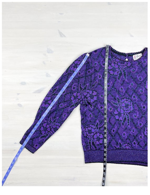 Vintage Graphic Sweater | 80's Purple & Turquoise… - image 9