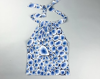 Y2K Halter Top with Blue Geometric Pattern