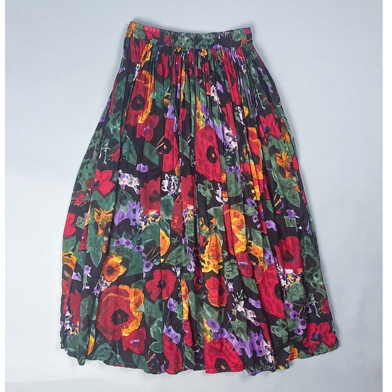 Crinkled Broom Skirt | Vintage 90's Dark Multi Co… - image 1