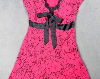 Y2K Mini Dress, Bias Cut Flirty Floral Dress with Satin Bow