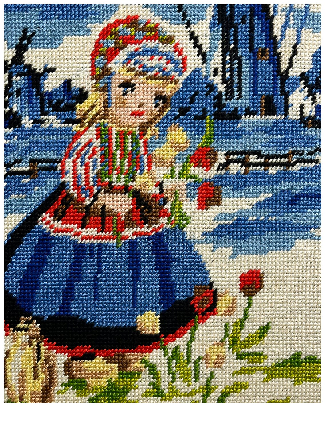 Vintage Framed Needlepoint Wall Hanging Pair Set of Two Etsy