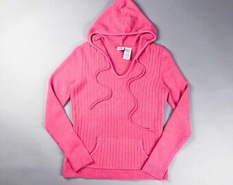 Y2K Pink Cable Knit Hoodie Sweater