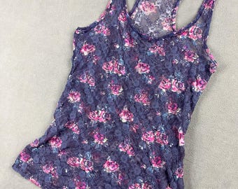 Floral Lace Tank Top, Y2K Vintage Sheer Racerback