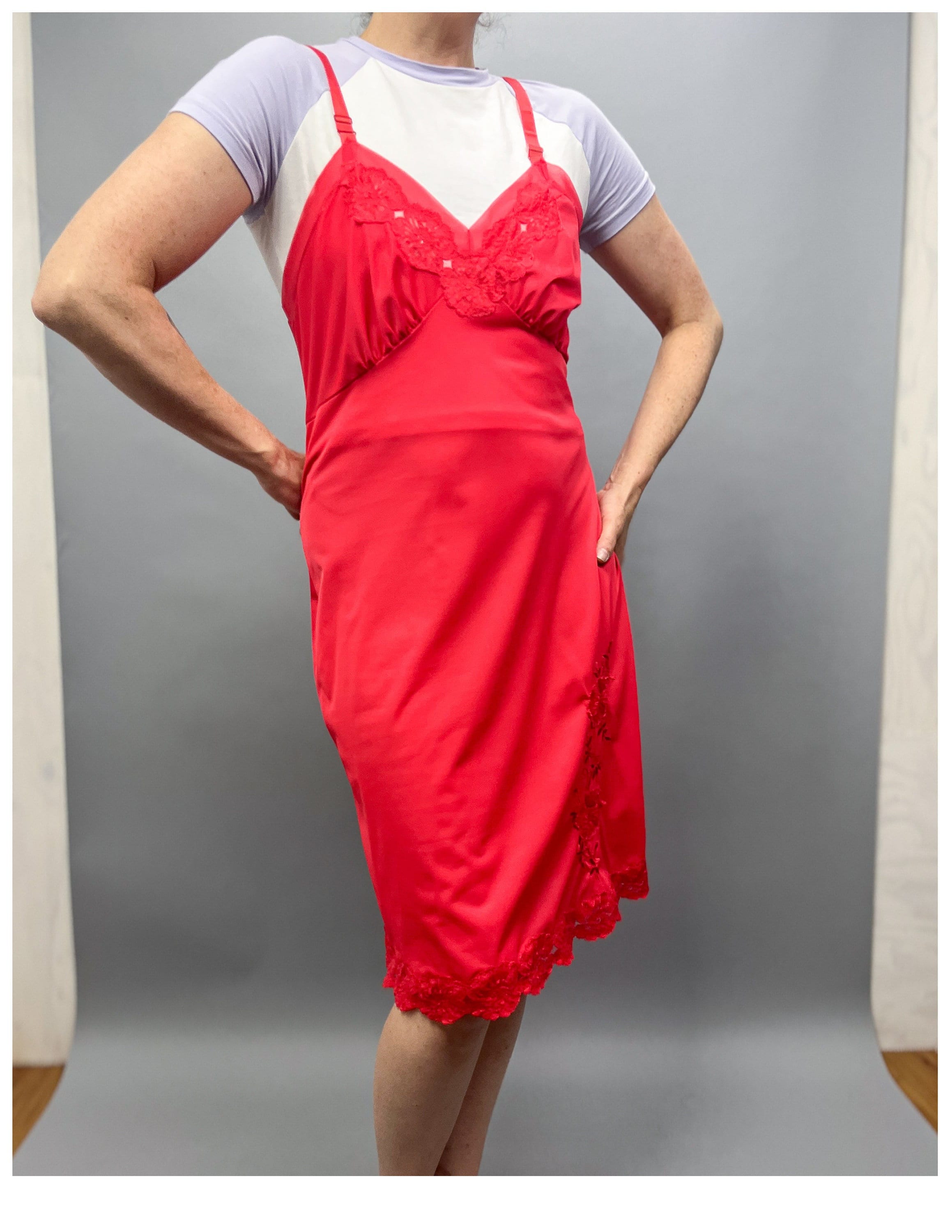 Vanity Fair Slip Vintage 60's Sexy Lingerie Nylon Red Dress Slip