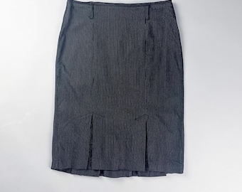 Black Pinstripe Pencil Skirt with Front Slits