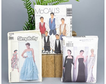 Sewing Pattern Lot | Vintage 80's 90's Batch of Three Sewing Patterns, Uncut & Cut, Semi Formal Wear for Men and Women