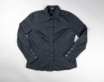 Y2K Black Long Sleeve Button-Up Shirt, Women's Vintage