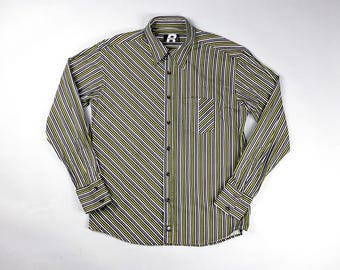 Vintage Men's Long Sleeve Button-Up Striped Shirt