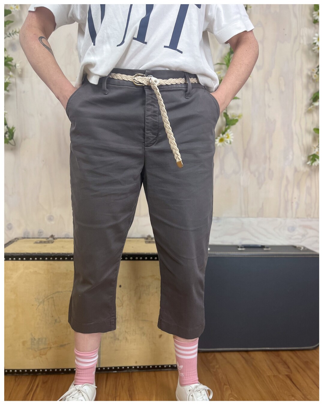 Vintage Capri Pants Vintage 00's Y2K Dark Taupe Stretchy Three Quarter Length Women's Pants Size