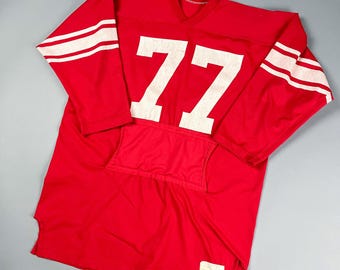 Vintage Red Football Jersey with Number 77, Handwarmer Pocket