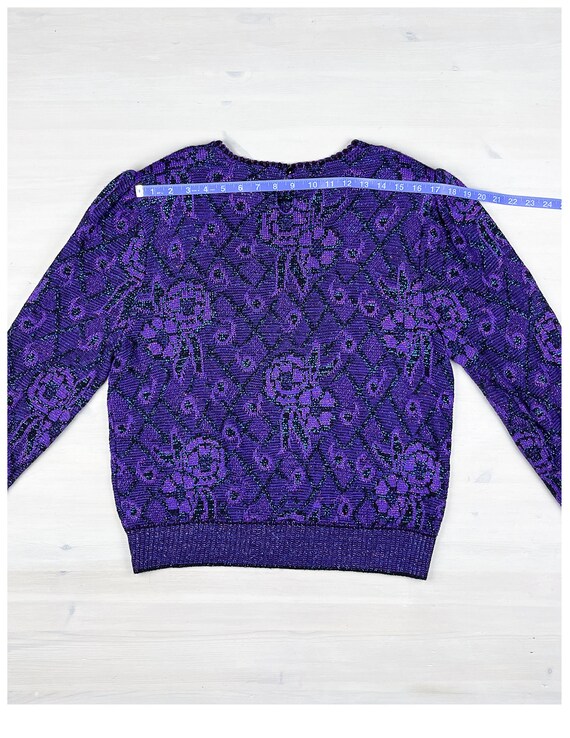 Vintage Graphic Sweater | 80's Purple & Turquoise… - image 10
