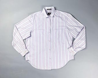 Vintage Striped Button-Up Shirt, Pastel Tones