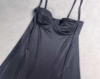 Vintage Silky Black Nylon Maxi Dress Slip