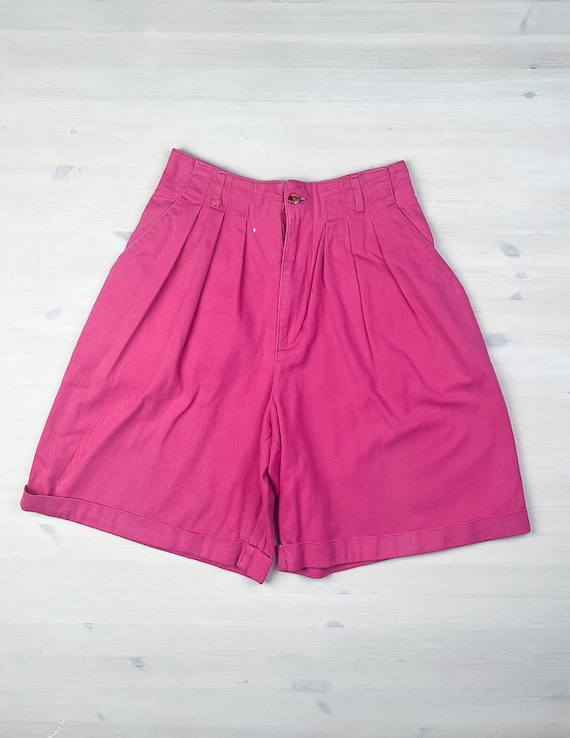 Pink Pleated Shorts | Vintage 80's High Rise Hot … - image 1