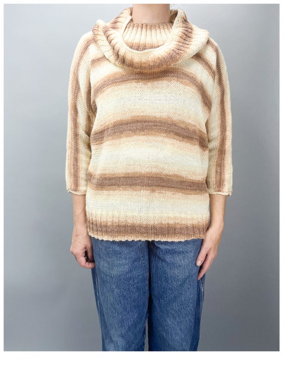 Cowl Neck Sweater | Vintage 70's Brown & Cream Om… - image 5