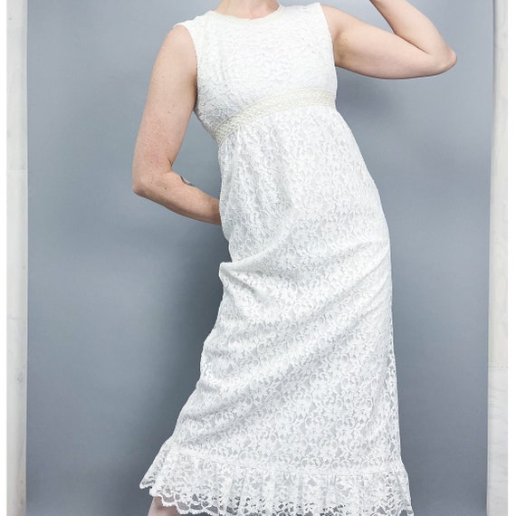 White Lace Dress | Vintage 70's Semi Formal Sleeveless Long Maxi Dress |  Size Extra Small - Etsy