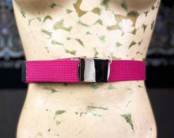 Pink Canvas Belt | Vintage 80's Hot Pink Cotton Strap Adjustable Belt | Deadstock | All Sizes