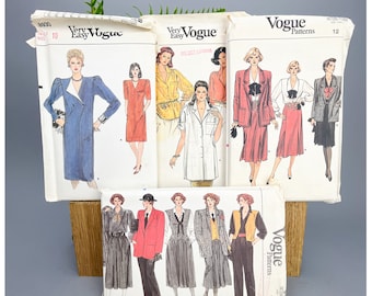 Sewing Pattern Lot | Vintage 80's Batch of Four Vogue Sewing Patterns, Woman's Office Outifts