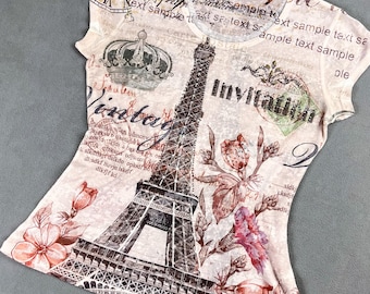 Y2k AOP Graphic T-Shirt, Romantic Floral Paris
