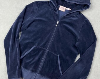 Juicy Couture Navy Blue Velour Zip-Up Hoodie