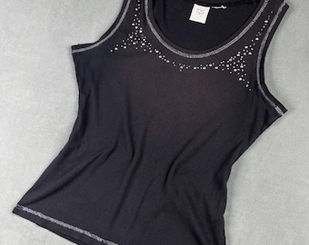 Y2K Black Ribbed Tank Top with Jewels