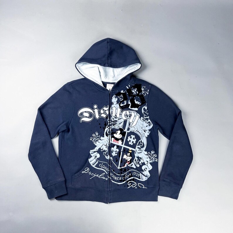 Sudadera con estampado Y2K, sudadera con capucha azul marino con cremallera para mujer de Mickey Mouse de Disney imagen 1