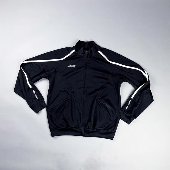 トップス 90s archive UMBRO track jacket y2k tech Y2K Black Track Jacket by Umbro, White Stripes, Front Zip - Etsy