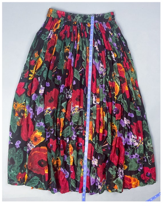 Crinkled Broom Skirt | Vintage 90's Dark Multi Co… - image 7