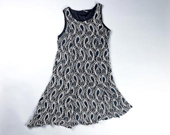 Y2K Asymmetric Lace Dress | Black & White Flowy Paisley Sleeveless Midi Dress