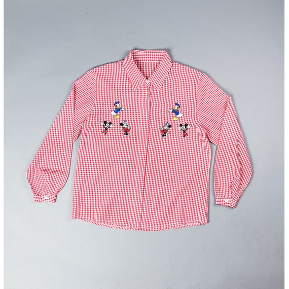 Gingham & Cartoons Shirt | Vintage 90's Red and W… - image 1