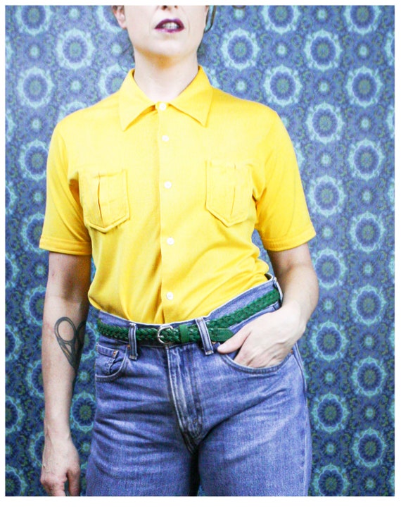 Yellow Button Down Shirt 70's Bright 