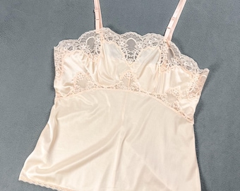 Vintage Peach Nylon and Lace Camisole with Adjustable Straps